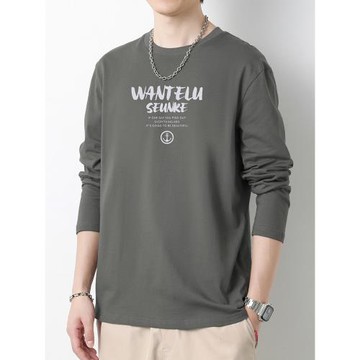 純棉長袖t恤男春秋款潮流印花小衫秋季全棉內搭打底衫圓領秋衣服