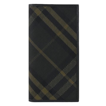 BURBERRY 8098457 格紋塗層布對開多卡零錢長夾.深綠/黑