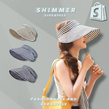 日系條紋大帽檐空頂帽【微光】 遮陽帽 空頂帽 夏季遮陽 防曬帽 網紅帽