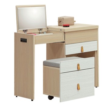 文創集 范蒂1.6尺拉合伸縮鏡台/化妝台組合(上掀鏡面＋伸縮功能＋含化妝椅)-50-100x40x77-112cm免組