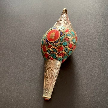 尼泊爾海螺佛珠配飾藏式復古尾墜法螺法器吊墜供螺古董古玩收藏w
