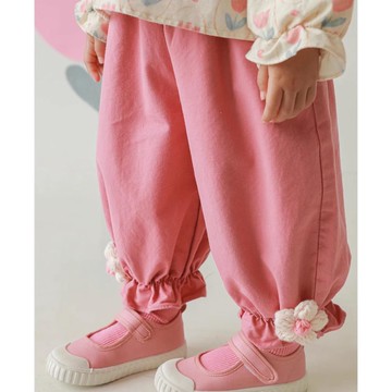 TONGMO - 腰鬆緊百搭花苞束口長褲-花花-亮粉色