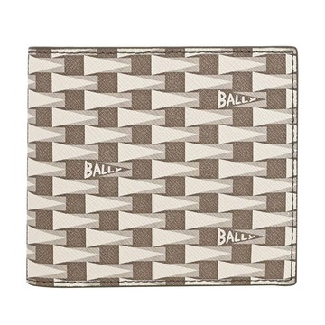 BALLY 6306421 PNT 幾何拼色LOGO花紋對開8卡短夾.淺棕