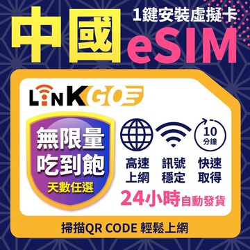 【LinkGO】中國eSIM 4~6天多組合 無限量吃到飽  鈦金款 上海 北京 西藏 新疆 白鑽卡