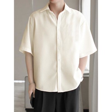 男士純色襯衫短袖夏季新款涼感透氣半截袖襯衣男裝翻領上衣服夏裝