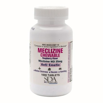 Meclizine HCL 25 mg 1000 Chewable Tabs by SDA Labs