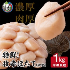 特鮮!枝幸ほたて(中粒)冷凍貝柱1kg(3S～4Sサイズ)