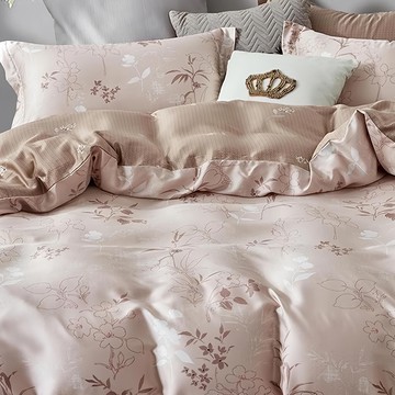 貝淇小舖 40支100%純天絲TENCEL 床包四件式全鋪棉  床包 + 兩用被套 + 枕套組  雙人  嫣然