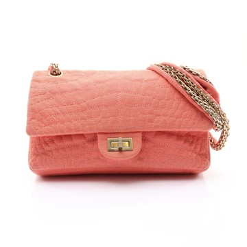 CHANEL 香奈兒 2.55 肩背包 粉橘色 針織布料 金釦 無卡 二手精品 【二手名牌BRAND OFF】