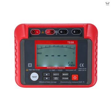 TS58 絕緣電阻測試儀 LCD背光數顯兆歐表 測量電阻0.1MΩ-10GΩ 測量交直流電壓10-600V 紅+灰色（不