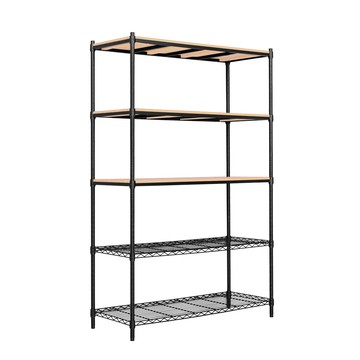 【dayneeds】松木 120x45x210cm 烤漆五層架 黑框+原木色板