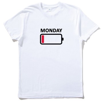 MONDAY BATTERY 短袖T恤 白色 星期一電池電量沒電