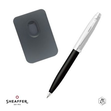 【SHEAFFER】100系列黑桿銀蓋銀夾原子筆+手機磁性卡夾禮盒 免費刻字(原廠正貨)