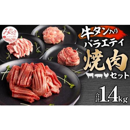 ふるさと納税 宮崎県産牛豚鶏牛タン 焼肉セット 計1.4kg 宮崎県宮崎市