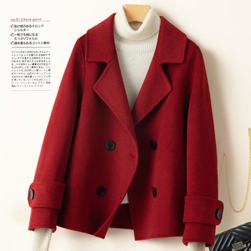 (免運)雙面羊絨大衣女短款西裝毛呢外套小個子雙面呢純羊毛呢子媽媽大碼
