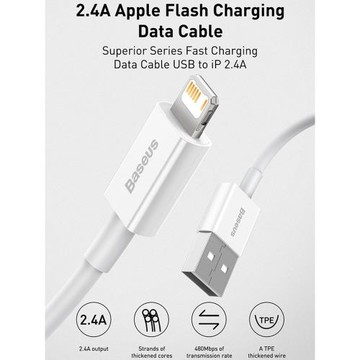 Baseus USB Cable Data Wire Cord Charger Cable 2.4A快充數據線USB轉Lightning適用于蘋果手機耐用充電線