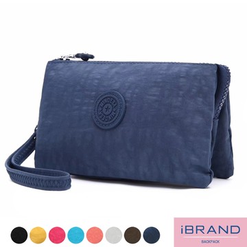 iBrand 輕盈3層素色防潑水尼龍手拿包(多色任選)