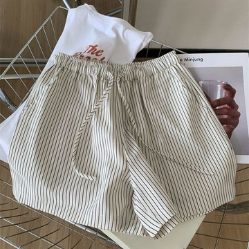 夏季新品 短褲 女生短褲 休閒褲 短褲女 寬鬆短褲 大碼條紋速幹闊腿褲短褲子女夏季薄款寬鬆顯瘦外穿休閒熱褲運動褲