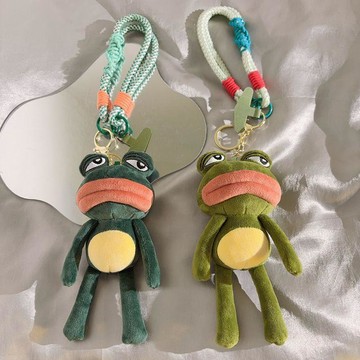 手工diy diy禮物 情侶禮物 創意ins高級深綠色大嘴娃公仔DIY鑰匙扣掛繩手機殼相機ccd包送禮 鑰匙鏈 手機殻