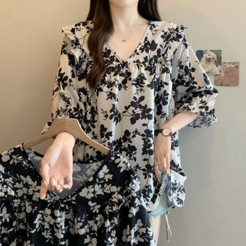 【ALLK 歐楷】新品 印花長版上衣 共2色(尺寸L-XXL/中大尺碼/涼爽/透氣)