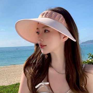 OCEANSUNFISH 新款夏季遮陽透氣防曬帽/戶外度假空頂大帽簷撞色冰絲貝殼帽漁夫帽 女款 8523  粉色  12cm