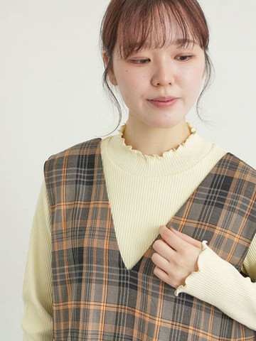 木耳捲邊羅紋合身立領內搭上衣(0F001373510) - Samansa Mos2