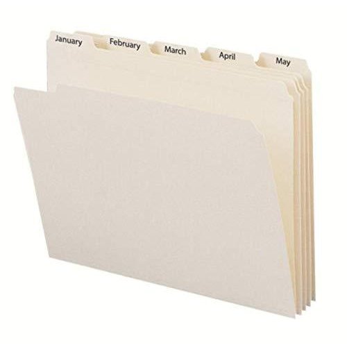 Indexed File Folders, Cut, Indexed Jan-Dec, Top Tab, Letter, Manila, 12