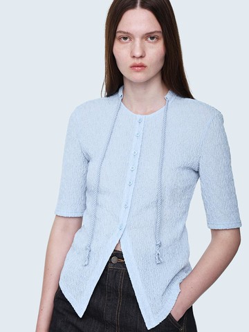 Tie-decorated Slim Fit Blouse _ Light Blue