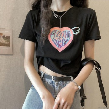 短版上衣 2025夏韓版短袖T恤女百搭上衣設計感小眾露肚純欲風ins潮
