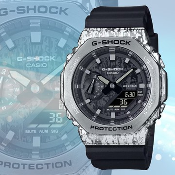 CASIO 卡西歐 G-SHOCK 油漬搖滾 頹廢風格 金屬殼八角形雙顯錶 GM-2100GC-1A