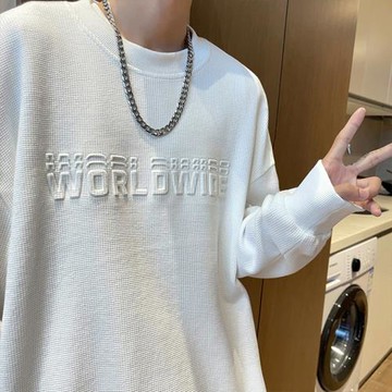 華夫格chic港風套頭潮圓領衛衣