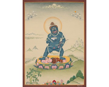 藍色贊巴拉唐卡 – 豐饒與財富的佛陀 | 手工製作的藏族藝術