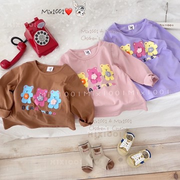 🌈✨mix1001 薄棉❤️可愛甜心小熊小花朵上衣✨兒童字母小熊上衣 5-17
