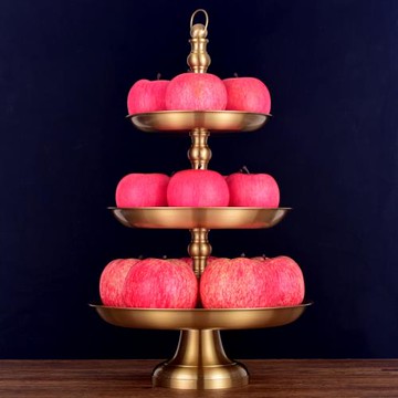 銅果盤純黃銅大號三層多層貢品水果供盤室內復古寺廟佛堂祠堂家用