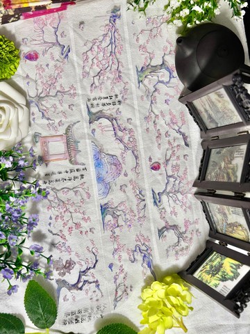 桃花朵朵 PET 紙膠帶 白墨貝殼光 10米卷