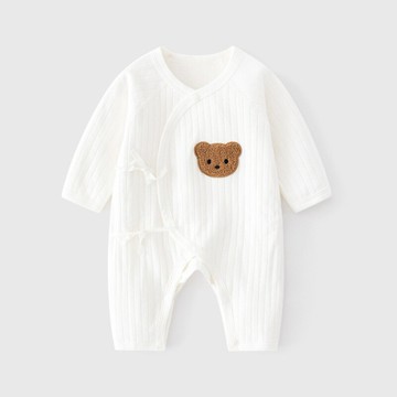 嬰兒連體衣春夏無骨小熊提花哈衣新生兒衣服長袖初生寶寶睡衣批發鑫弘-萌寶童裝可開發票