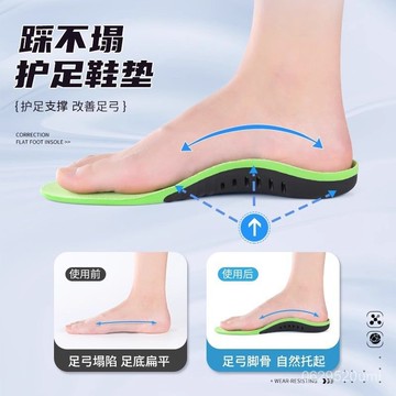今天買明天到】加厚足弓墊運動鞋墊吸汗男減震透氣高彈扁平足足弓支撐矯正鞋墊  MX3V