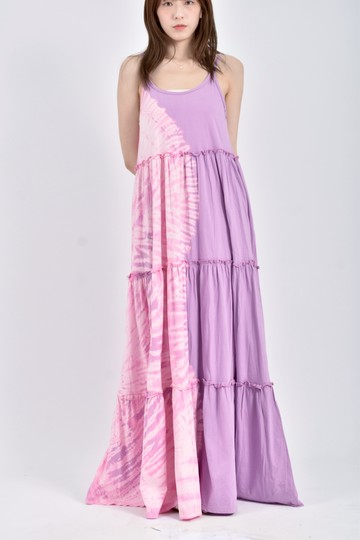 (S) 質感拼接細肩帶紫色洋裝