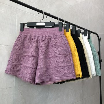 蕾絲花邊拼接短褲女2023春夏季外穿時尚休閑褲大碼百搭顯瘦闊腿褲
