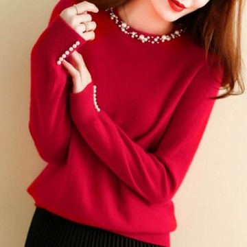 新款洋氣內搭紅色毛衣小眾針織衫