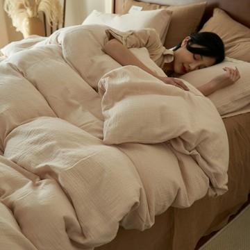 新款床上四件套A類母嬰級純棉雙層紗棉紗三件套日式簡約床單被套