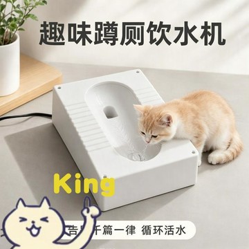 【臺灣出貨】新款蹲廁造型貓咪飲水機 插電啟動循環活水輸出飲水器 創意搞怪貓用喝水器具 過濾循環減少異味供水穩定