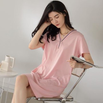 睡裙夏季女純棉短袖外穿薄款高級感送媽媽絲光棉涼感型睡衣連衣裙