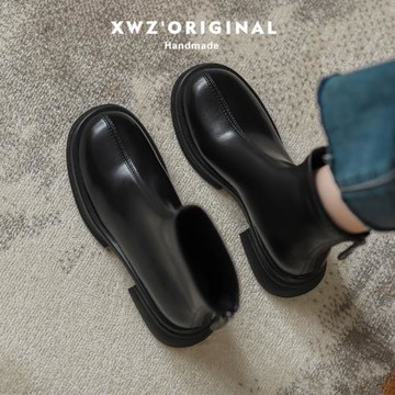 瘦瘦短靴女【真皮版】2025秋冬加絨彈力單靴厚底增高馬丁靴英倫風