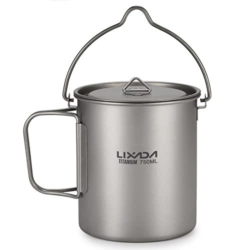 Lixada Titanium Water Mug Cup with Lid and Foldable Handle Ultralight 750ml Pot Portable Outdoor Camping Cooking Picnic