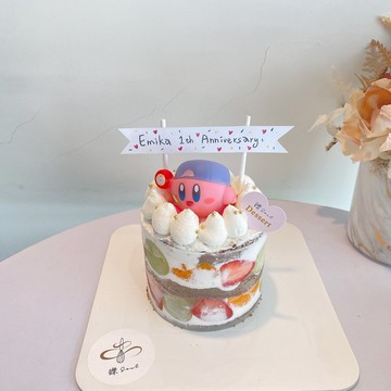 卡比之星主題蛋糕 公仔裸蛋糕 公仔蛋糕 水果蛋糕 客製化 鑠甜點