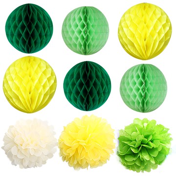 Livingda 派對裝飾蜂巢紙花球9件組  黃綠色  不適用