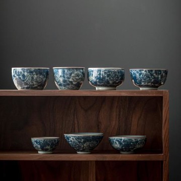 流荷仿古青花陶瓷茶杯 功夫茶具茶盞個人單杯 專用中式普洱品茗杯