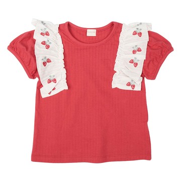 akachan honpo - 短袖T恤-袖子刺繡-紅色