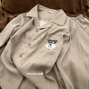 情侶睡衣2025春秋款長袖長褲純棉卡通小狗日系寬松一男一女家居服